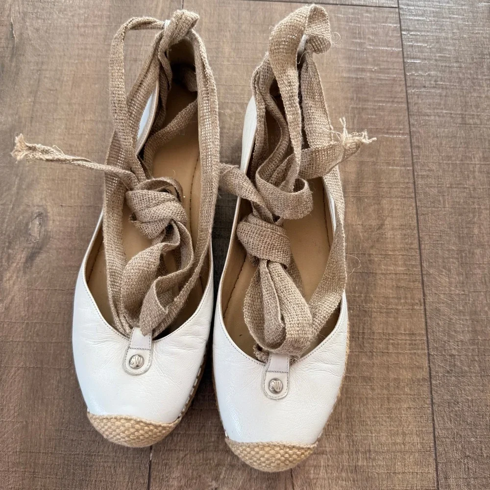 Stuart Weitzman Espadrille Flats Wrap‎ Up Tie Shoes Size 8.5M Vacation Beach